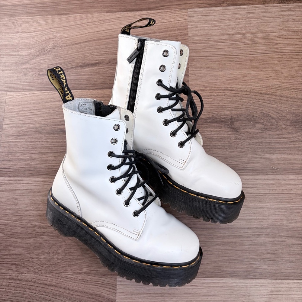 Dr. Martens White Platform Lace-Up Boots with Black Laces